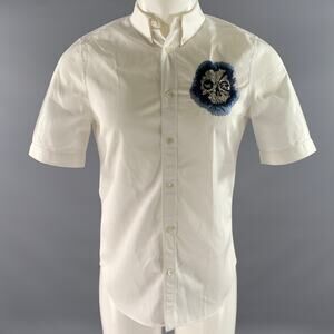 ALEXANDER MCQUEEN Size S White Skull Embroidery Cotton Short Sleeve Shirt